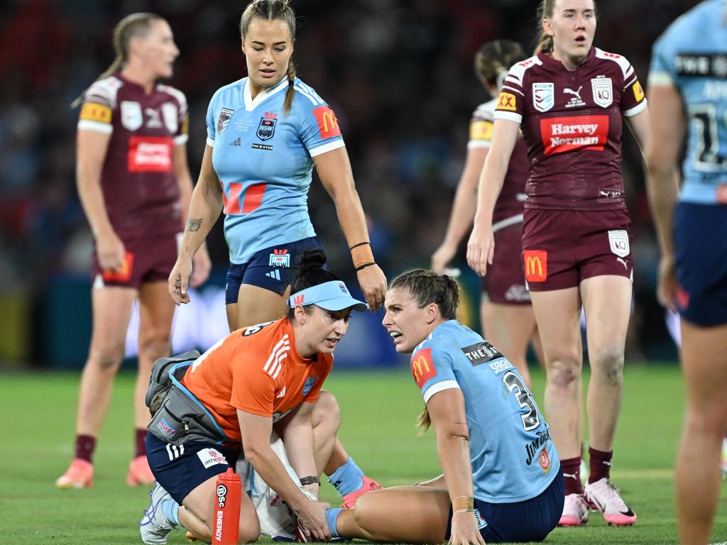 Jess Sergis went down with injury during Game 1. Picture: NRL Photos