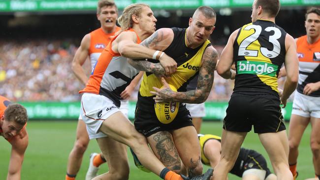 Dustin Martin was at his barnstorming best in the 2017 preliminary final. Picture: Alex Coppel.