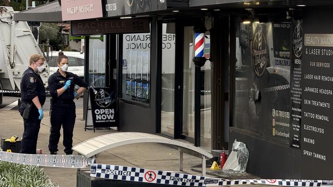 A police investigation is underway after a barber shop went up in flames in Sydney's west last night. Picture: Aymon Bertah