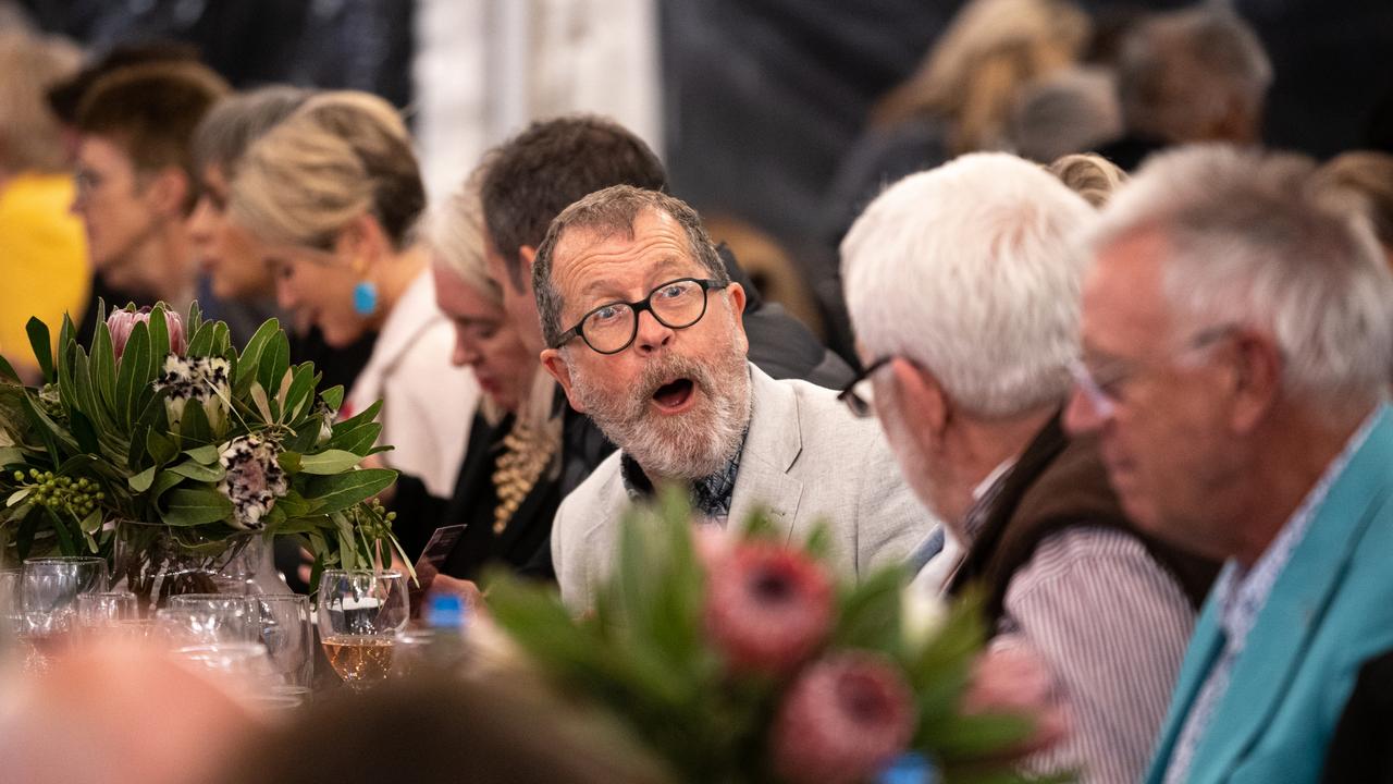 Adelaide Festival artistic directors Neil Armfield, centre, and Rachel Healy taking part in the Ngarku'adlu (Let's Eat) dinner. Picture: Andrew Beveridge