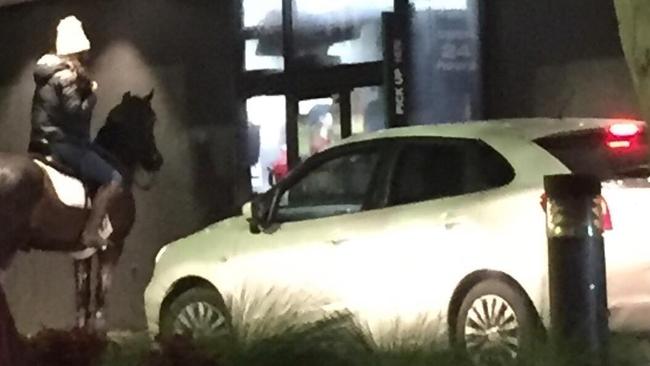 A horse rider was spotted going through the Macca's drive-through at Mooroolbark.