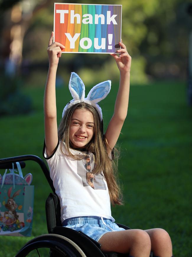 Royal Children’s Hospital patient Nicola, 10, says thank you to Victorians. Picture: Alex Coppel