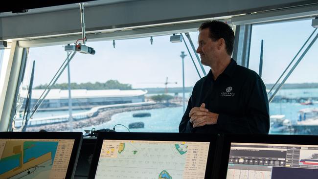 Robin West gives the tour of the luxury cruise ship Seabourn Pursuit as it arrives Darwin Port for the first time this year for its first season in the Kimberleys. Picture: Pema Tamang Pakhrin