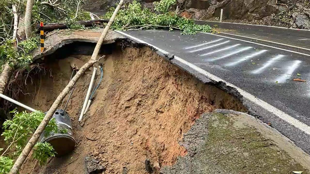 Damage to the Kuranda Range Road showing ITS infrastructure. Picture: Queensland Police Service