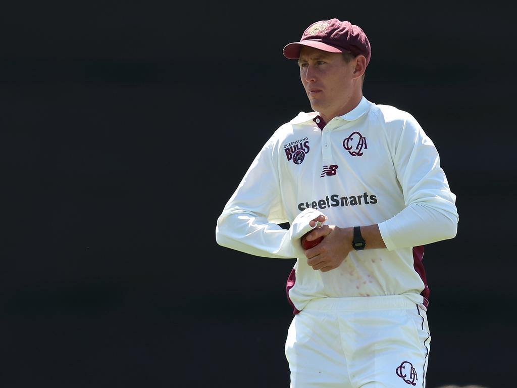 PERTH, AUSTRALIA - OCTOBER 08: Marnus Labuschagne of Queensland shines the ball during day one of the Sheffield Shield match between Western Australia and Queensland at the WACA Ground, on October 08, 2024, in Perth, Australia. (Photo by Paul Kane/Getty Images)