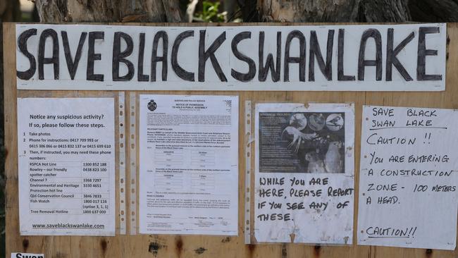 A board compiled by residents in a bid to save Black Swan Lake. Picture Glenn Hampson