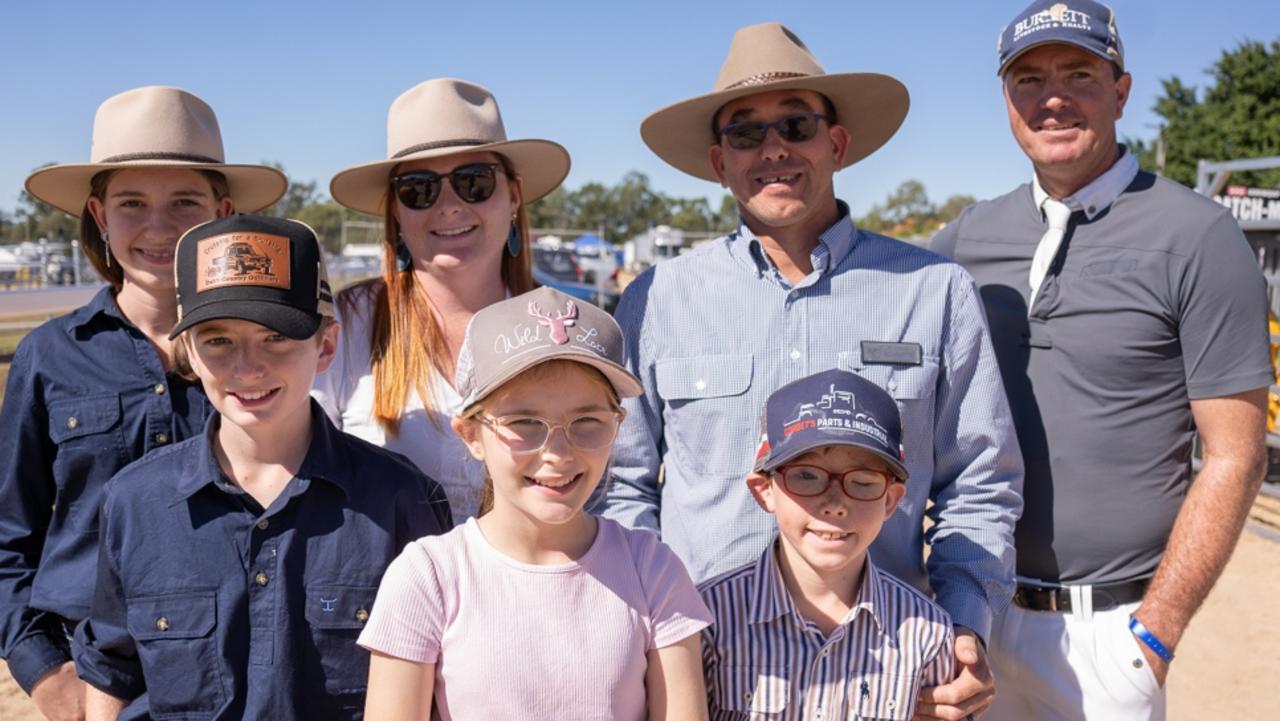 Brett, David, Robin, Grace, Harper, Blayke, and Declan Warren at the Gympie District Show 2023. Picture: Christine Schindler