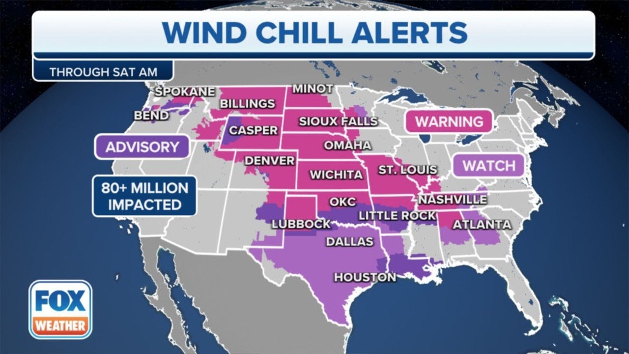 Temperatures are expected to drop nationally, and powerful wind gusts will make it seem much colder. Picture: Fox Weather