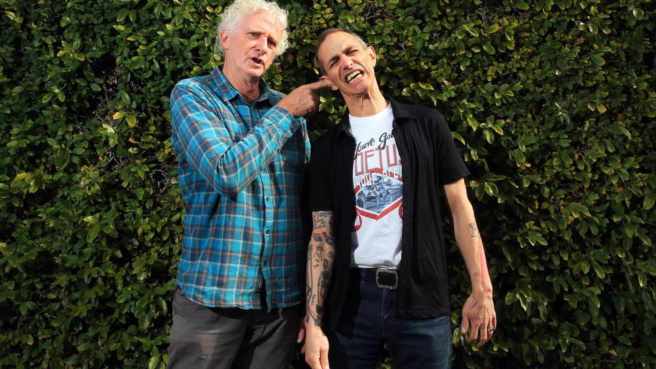 Illustrator Terry Denton (left) and writer Andy Griffiths (right) had the most popular children’s fiction book in 2022 with The 156-Storey Treehouse. Picture: Aaron Francis