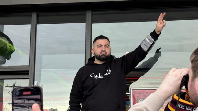 Hash Tayeh addressing protesters outside the Coburg North Burgertory Picture: Olivia Jenkins