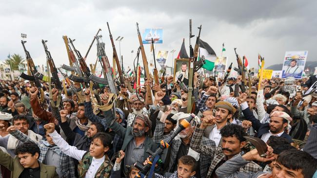 Armed Yemenis chant slogans during a demonstration denouncing the killing of Hamas chief Ismail Haniyeh and Hezbollah senior commander Fuad Shukr. Picture: Abdallah Adel/AFP