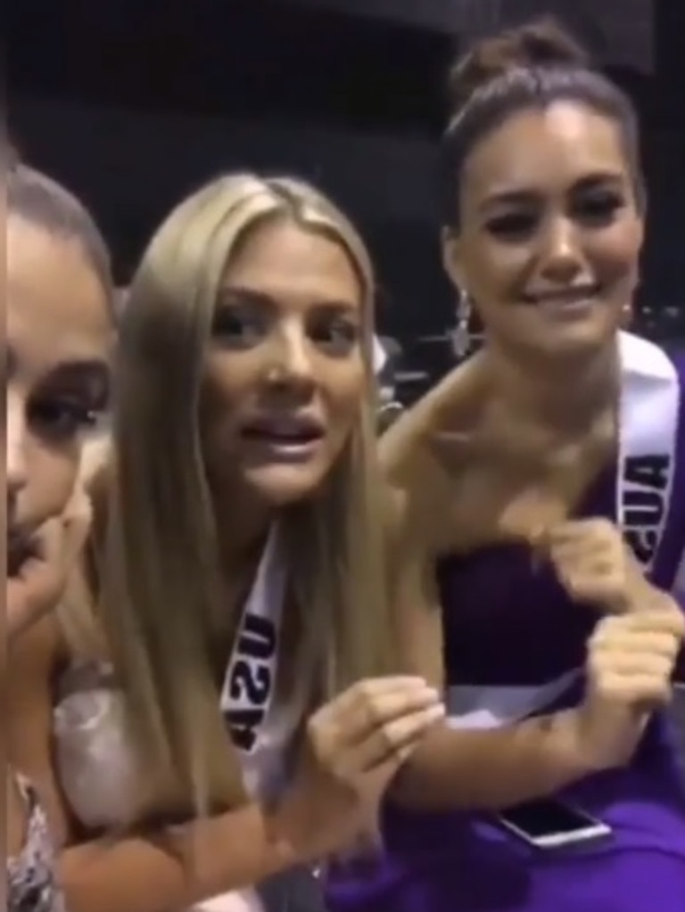 Miss Colombia, Miss USA and Miss Australia in a screengrab from the video.