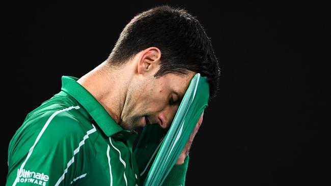 Novak Djokovic reacts during the final. Picture: William West/AFP