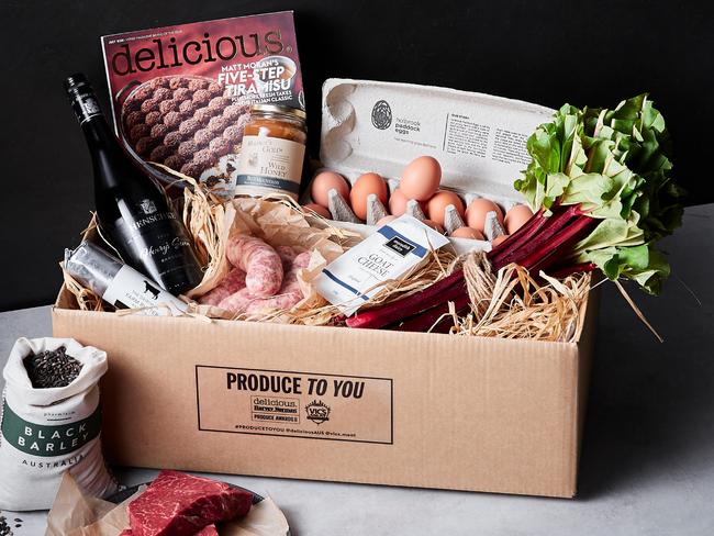 Produce box, featuring winning foods from the 2021 delicious. Harvey Norman Produce Awards.