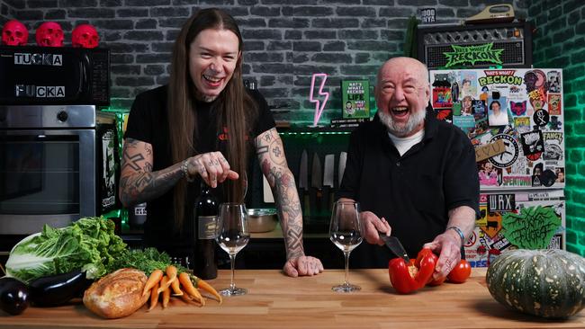 Authors Nat’s What I Reckon and Tom Keneally in Nat’s kitchen for the launch of The Australian's summer cookbook series, which starts on Monday. Picture: Jane Dempster