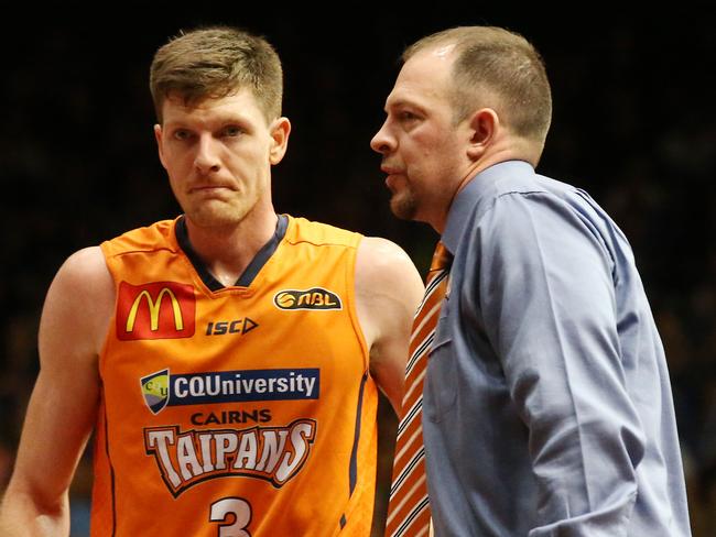 Cam Gliddon in Cairns with his first NBL coach Aaron Fearne. Picture: Brendan Radke