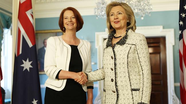 Then prime minister Julia Gillard meets with then US secretary of state Hillary Clinton in Washington in 2011.