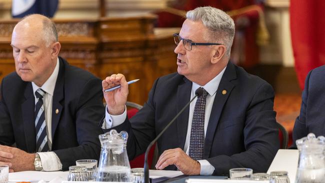 Burdekin MP Dale Last questions Minister for Agricultural Industry Mark Furner during Estimate hearings at Queensland Parliament in July. Picture: Richard Walker