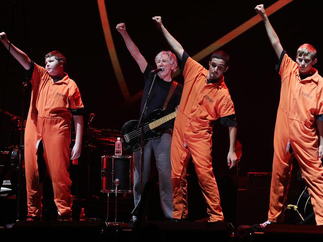 6/2/2018: Roger Waters performing with a 12-person children's choir from Ipswich West Special School during his soundcheck at the Boondall Entertainment Centre, Boondall, Brisbane. Waters was a member of Pink Floyd as a lyricist, co-lead vocalist, and conceptual leader. Lyndon Mechielsen/The Australian