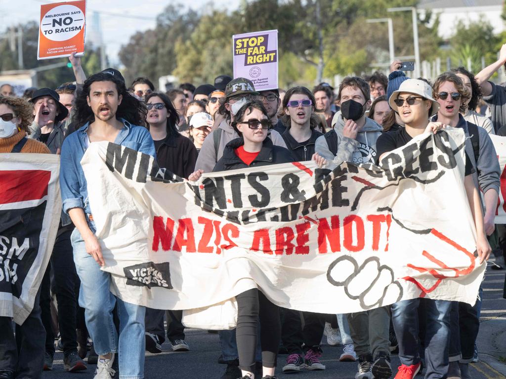 Protesters chanted outside the gym on Saturday. Picture: Tony Gough