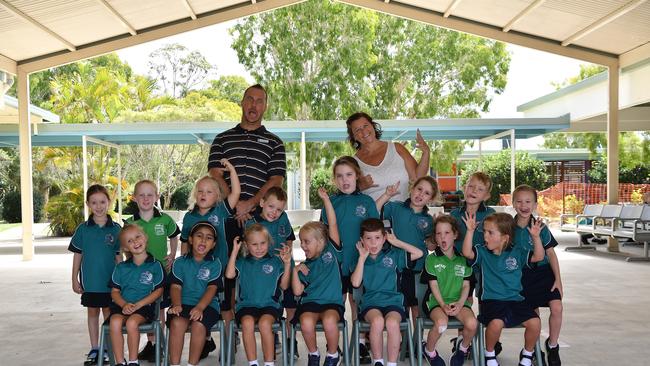 MY FIRST YEAR: Funny faces. Pacific Paradise State School Preps. Picture: Patrick Woods.