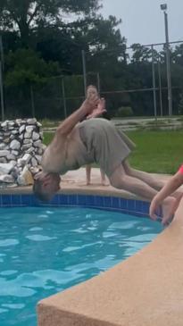 Adorable moment grandkids teach grandpa to front flip