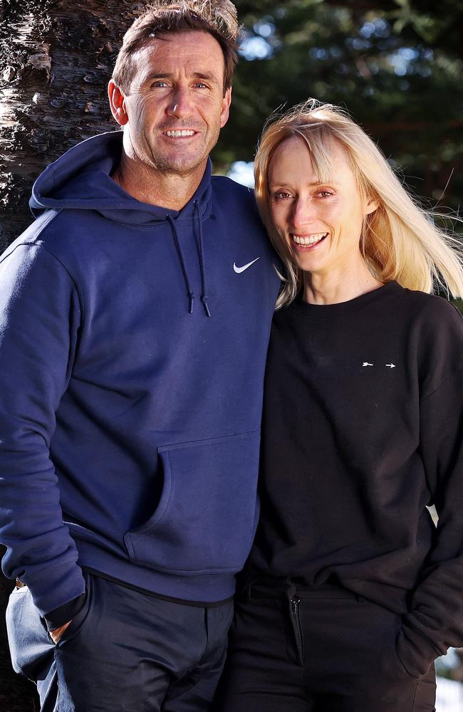 Andrew Johns, pictured with partner Kate Kendall, says medicinal cannabis has changed his life. Picture: Sam Ruttyn