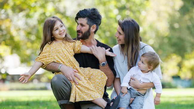 DAILY TELEGRAPH FEBRUARY 25, 2024Child Care case study with young family, Anthea and John Mangas and their kids Annamaria, 3, and Alexandros, 1. Picture: David Swift