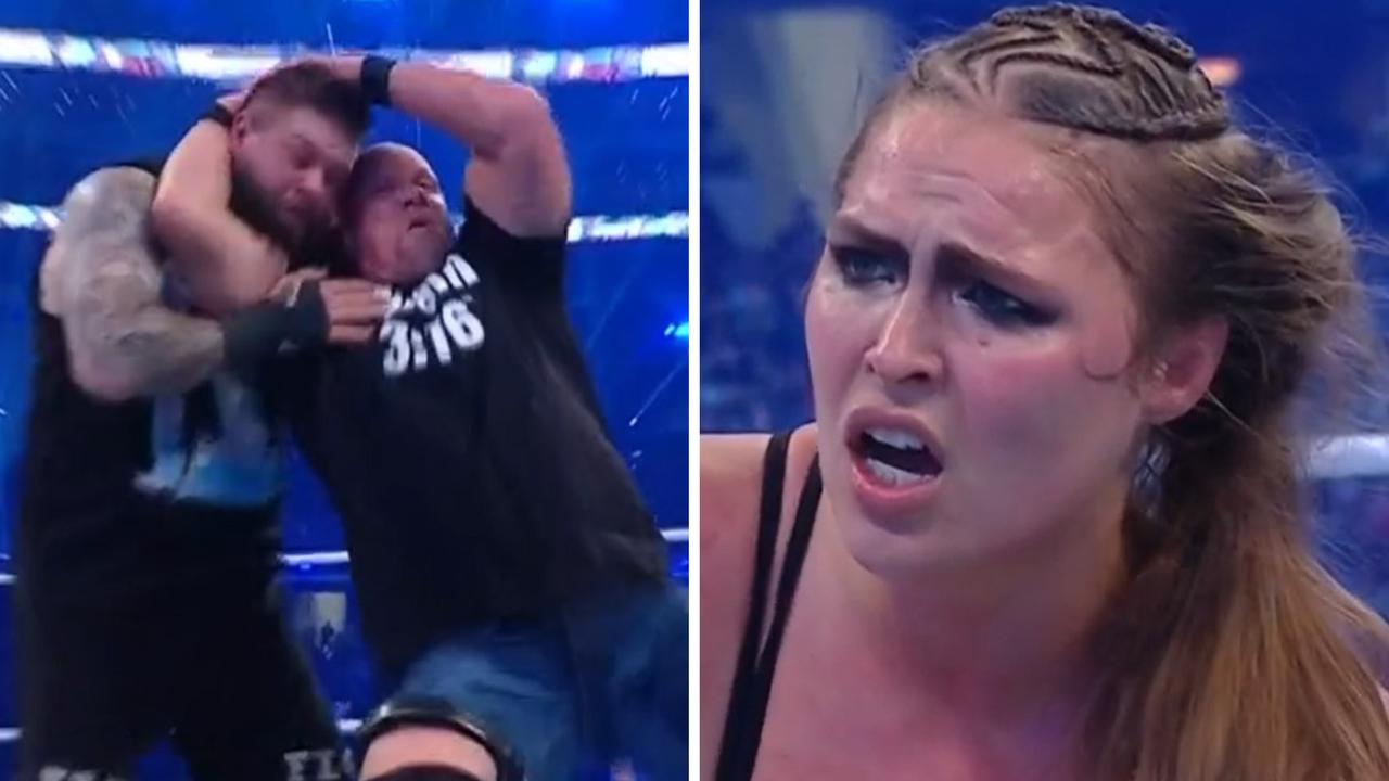 Stone Cold Steve Austin pinned Kevin Owens in the main event, after Ronda Rousey surprisingly lost to Charlotte Flair.