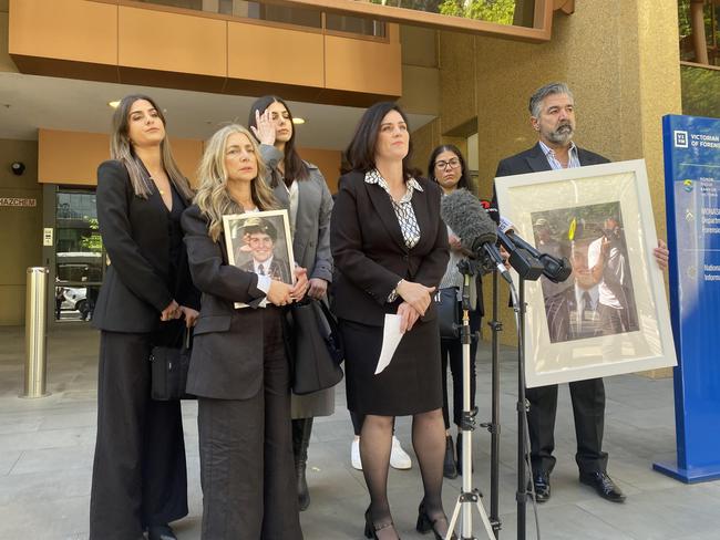 Slater and Gordon’s Shari Liby (front) with James’ family outside the Coroners Court.