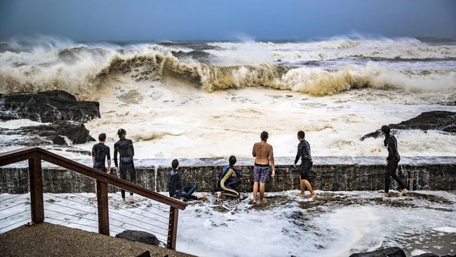 Snapper Rocks on the Gold Coast is smashed by heavy swells. Picture: NIGEL HALLETT