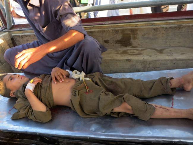 An injured Pakistani blast victim arrives at a hospital in Bajaur Agency near the Pakistan-Afghanistan border following a suicide bombing at a mosque in the Mohmand tribal district. Picture: AFP