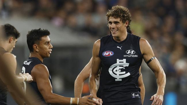 Charlie Curnow was on fire for Carlton. (Photo by Daniel Pockett/Getty Images)