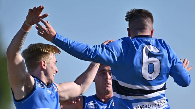 Point Cook Centrals celebrate a goal. Picture: Andy Brownbill