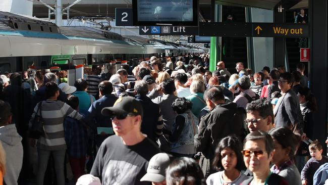 Crowds on Tallawong Metro station on the day the northwest line opened. Picture: David Swift