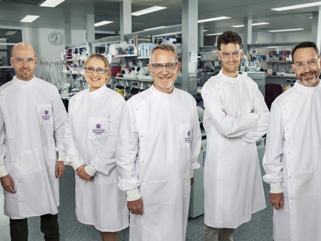 Dr Daniel Watterson, Christina Henderson, Professor Paul Young, Dr Keith Chappell, Professor Trent Munro  from University of Queensland Picture: University of Queensland