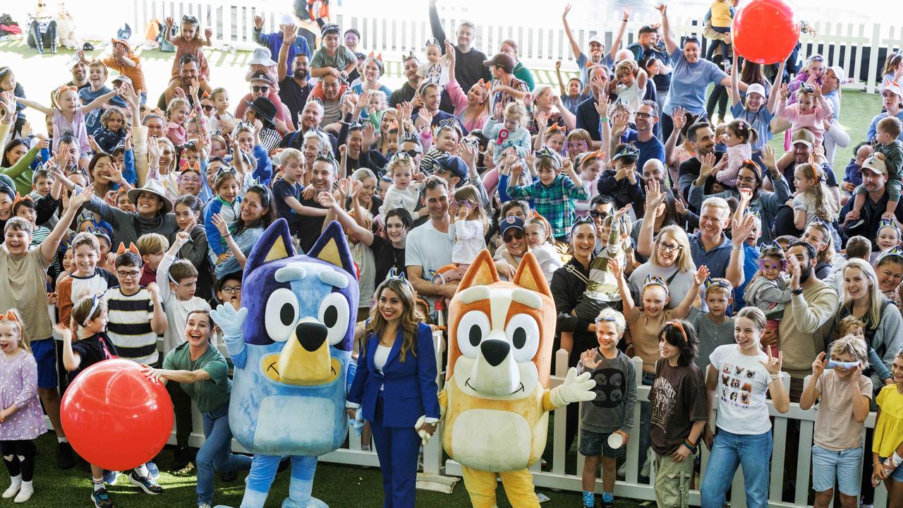 Queenslanders take part in the Bluey world record attempt for the biggest game of Keep Uppy at South Bank in June. Picture: Lachie Millard