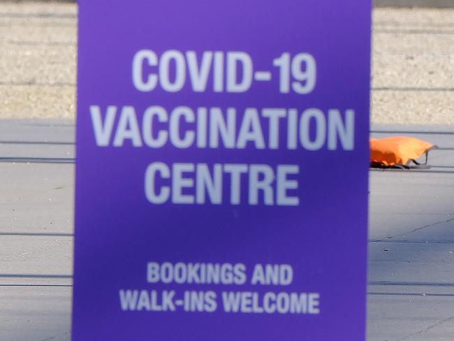 MELBOURNE, AUSTRALIA - NewsWire Photos MAY 30, 2021:  Empty Covid-19  Vaccination  lines are seen  outside the Melbourne Exhibition Building.Picture: NCA NewsWire / Luis Ascui