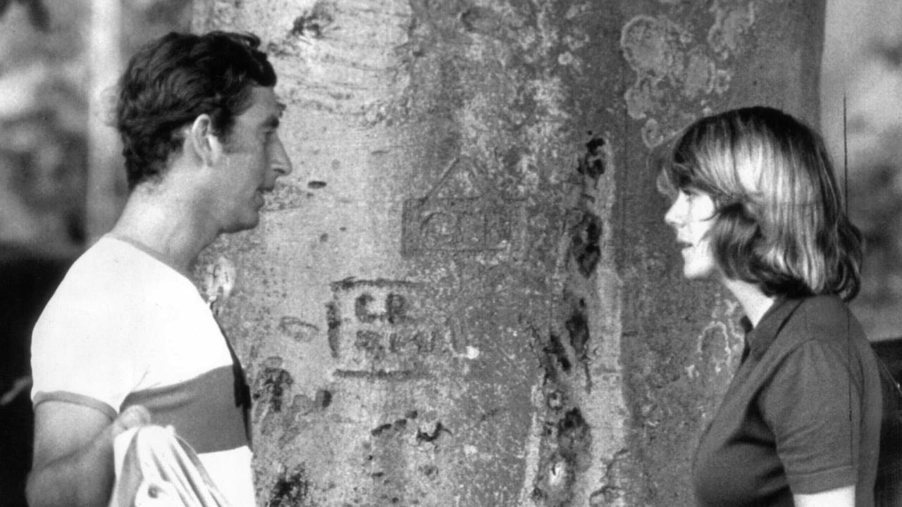 Charles, Prince of Wales talks with Camilla Parker Bowles after polo match in 1975. Picture: Supplied