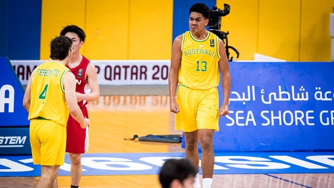 Roman Siulepa (right) in action. Picture: Basketball Queensland