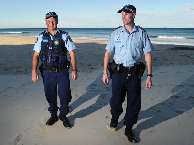 Police officers Craig Hansen and Wade Fuller saved three children from drowning but don’t class themselves as heroes. Picture: Simon Bullard