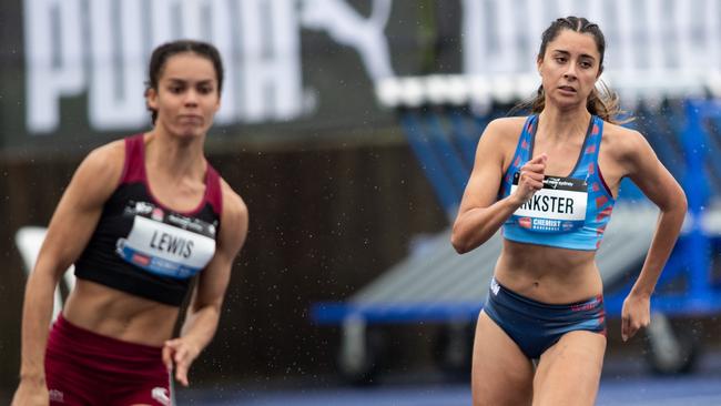 NSW athlete Olivia Rose Inkster from Allambie Heights gets silver behind Queensland athlete Torrie Lewis in the U20 200m final.