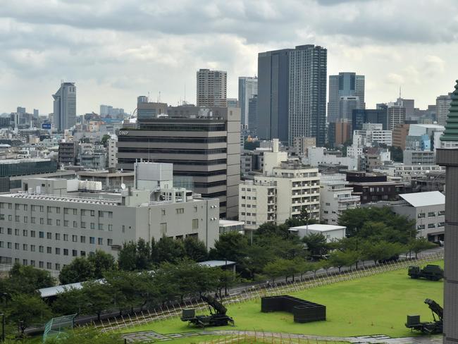 PAC-3 surface-to-air missile launch systems are seen in position at Japan’s Defence Ministry in Tokyo. Japan’s Prime Minister Shinzo Abe said North Korea's launch of a missile over its territory was an “unprecedented, serious and grave threat”. Picture: Kazuhiro Nogi/AFP