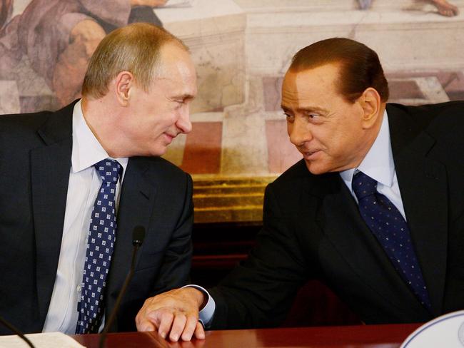 Silvio Berlusconi with Vladimir Putin in 2010. Picture: Getty Images