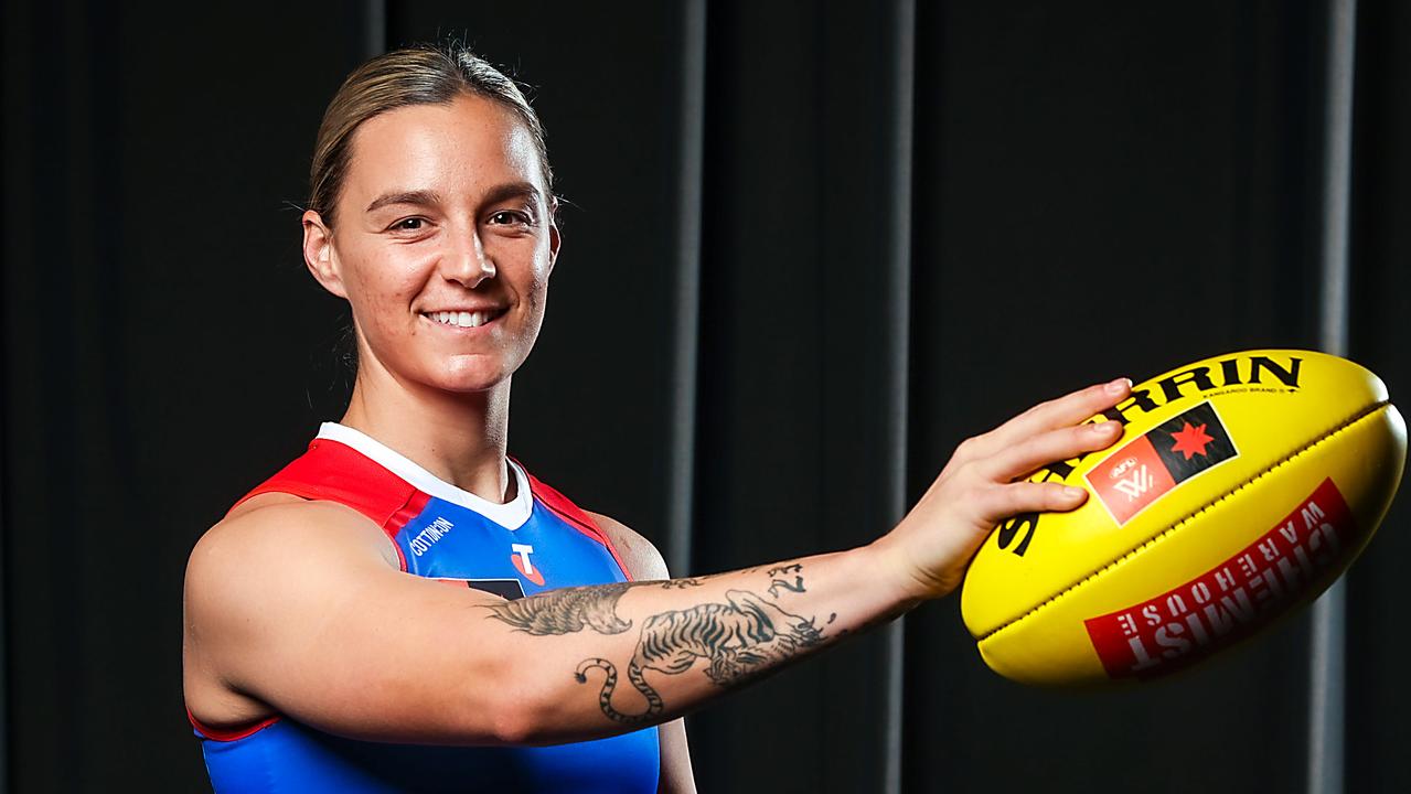 Western Bulldogs AFLW captain Deanna Berry will play her 50th game on Thursday when the Dogs face West Coast at Whitten Oval. Berry played seven games for Melbourne in 2017 before arriving at the Bulldogs. Picture: Jake Nowakowski.