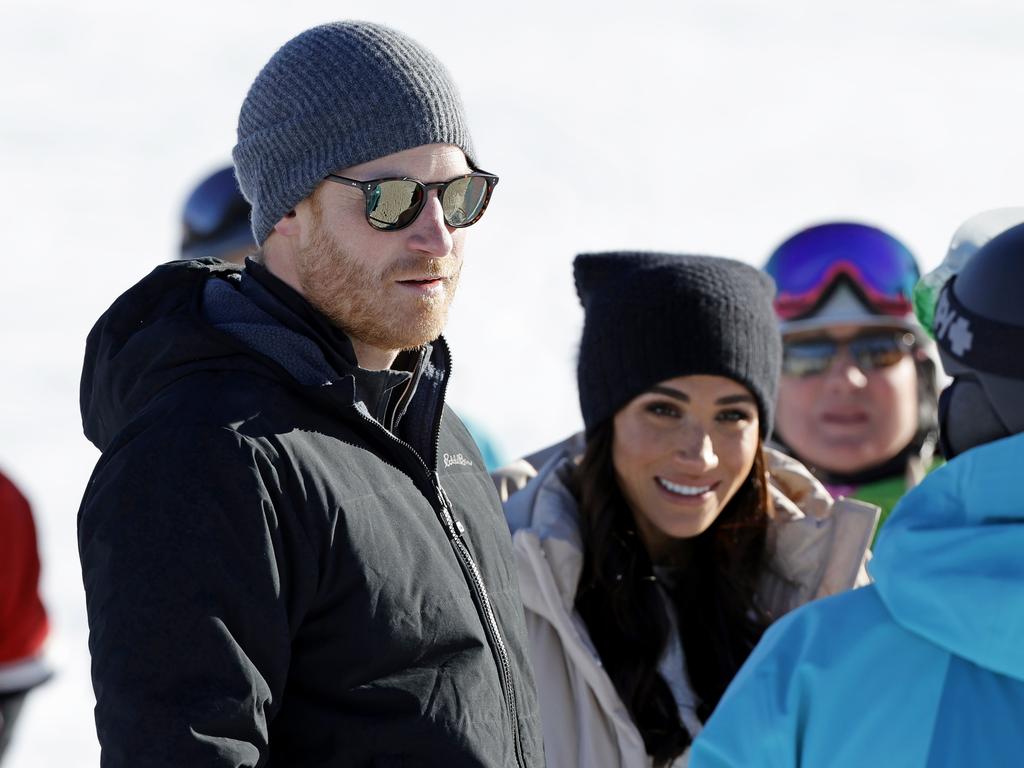 Prince Harry with wife Meghan Markle in Whistler. Picture: Getty Images