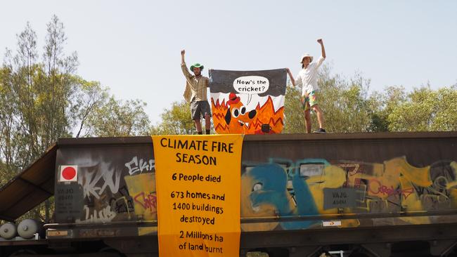 Climate protesters blocked the passage of a coal train at Wynnum Tuesday. PICTURE: Supplied