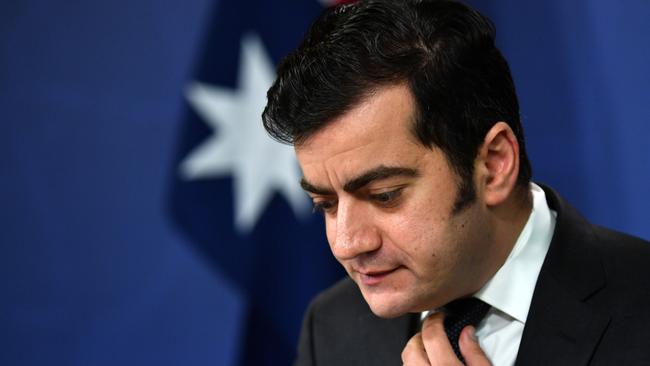 Senator Sam Dastyari holds a press conference to announce his resignation. (Pic: Perry Duffin/AAP)