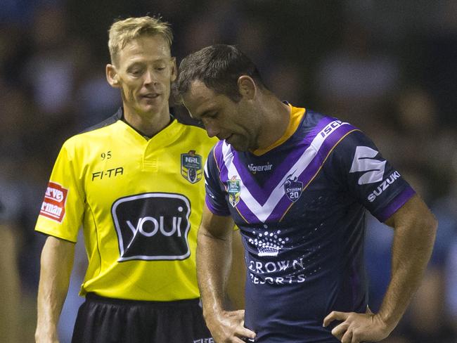 Cameron Smith is sin binned but wasn't keen to leave the field.