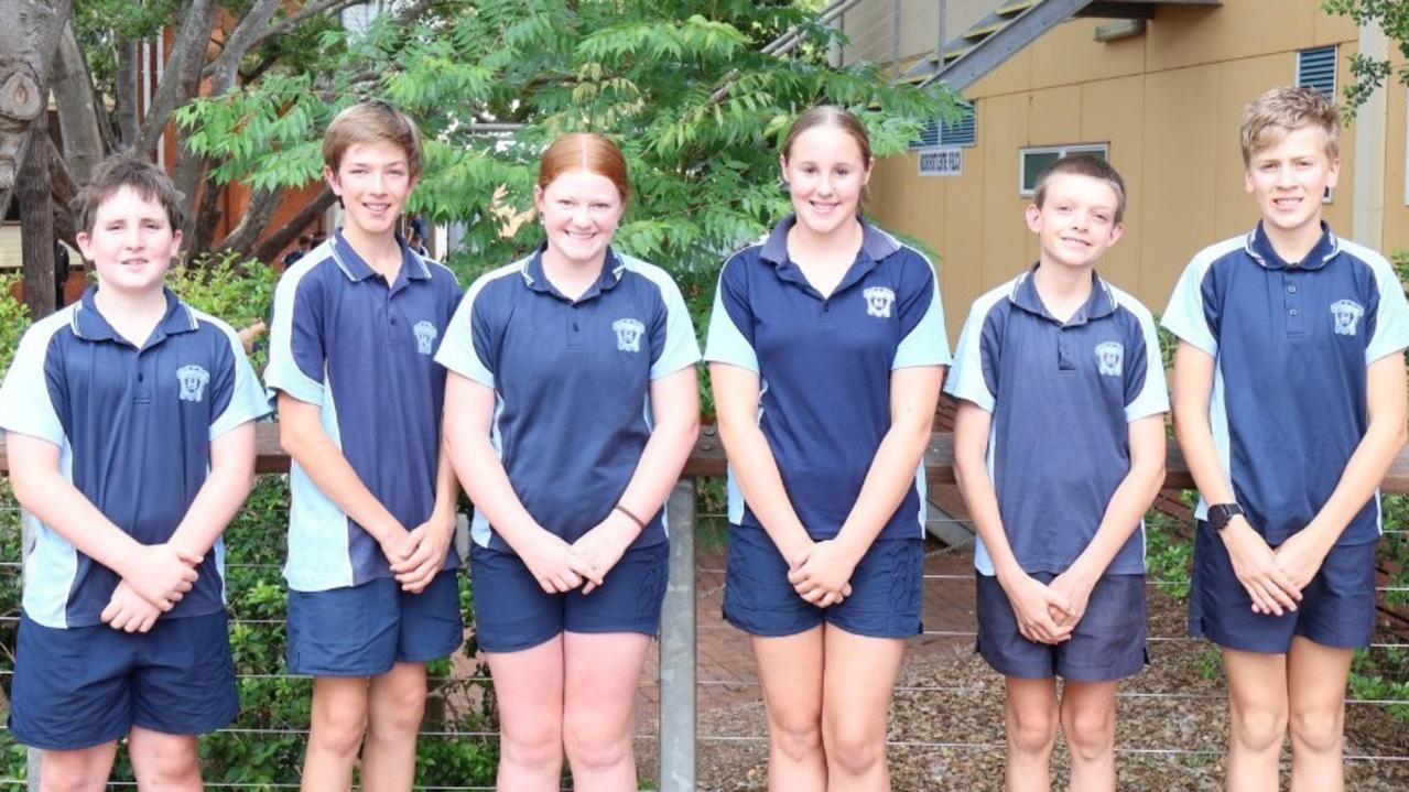 2024 Kingaroy junior school captains and vice captains. Matty Redacliff, Aaron Cullen, Luca Campbell, Charlotte McAnally, Archie Hitchins and Nathan Mollenhauer.